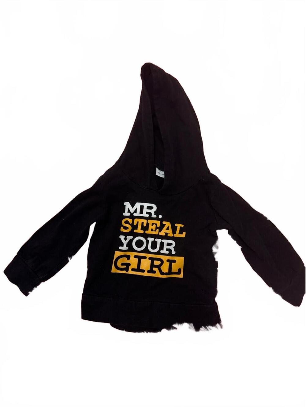 Black Hoodie for Baby with 'MR. STEAL YOUR GIRL' Print Size 12-18 Months